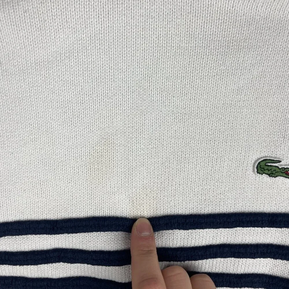 Lacoste Live! Preppy Knitted pullover Sweater White / Navy Striped Men Sz 6 Read - Picture 9 of 16